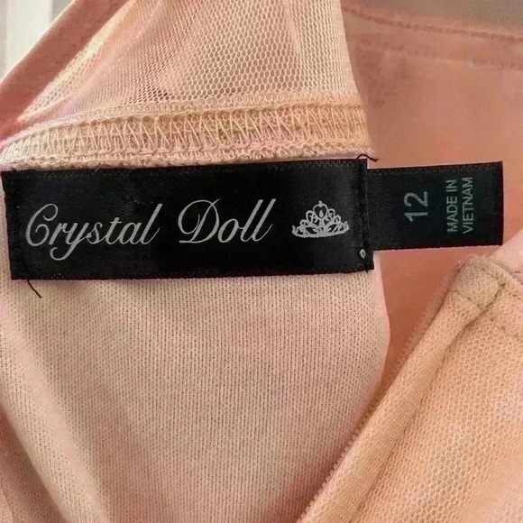 Crystal Doll Short Peach Party Special Occasion Dress w/ Gold Sequins Size 12 - Picture 13 of 13